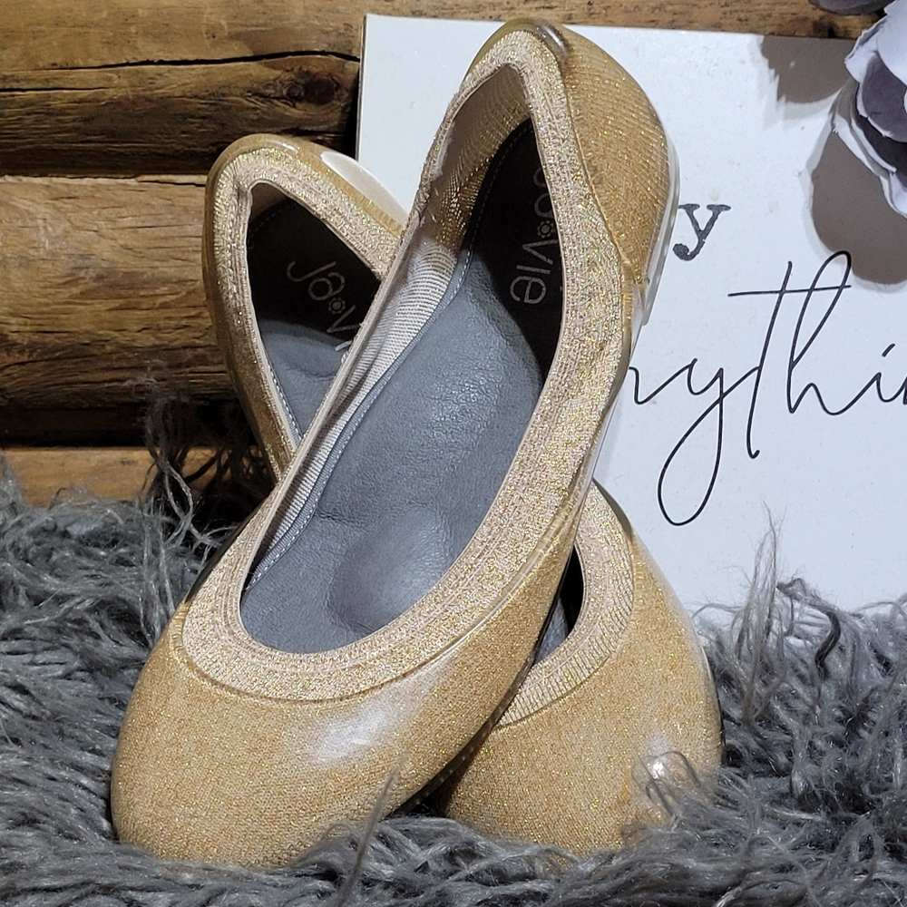 Ja Vie Jelly Ballet Flats Womens 9 1/2 Gold Glitter Comfort Cushioned Slip